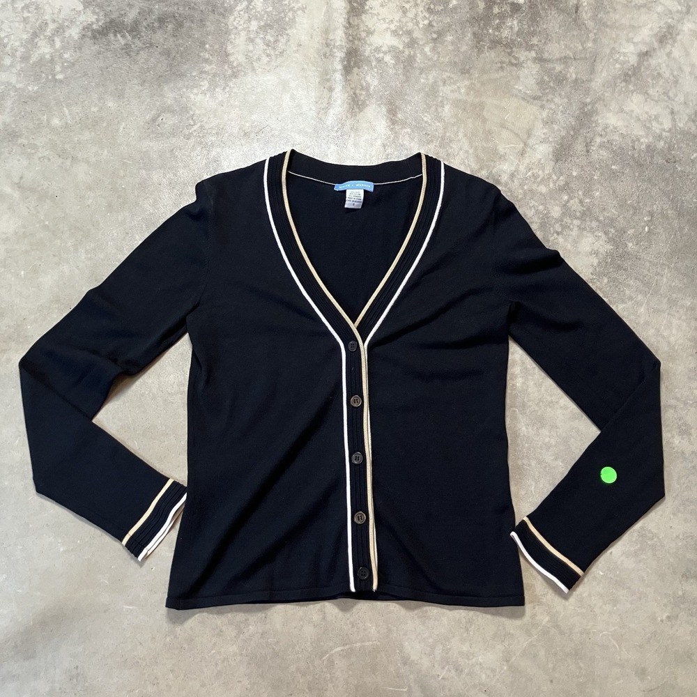 White + Warren Sweater Womens Size S Black Silk Blend Cardigan Button Up V Neck